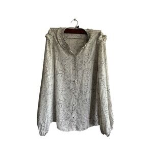 Cabi Blouse Ruffle Collar Abstract Print Long Sleeve Top‎ Size L